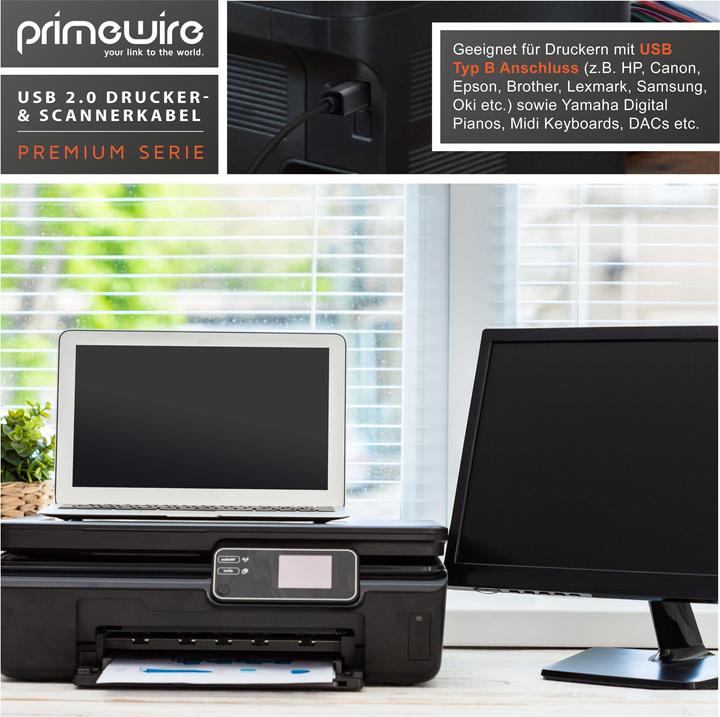 Image du produit Primewire Câble USB 2.0, câble d'imprimante type A vers connecteur type B, câble de scanner avec gaine en (1 m, USB 2.0)