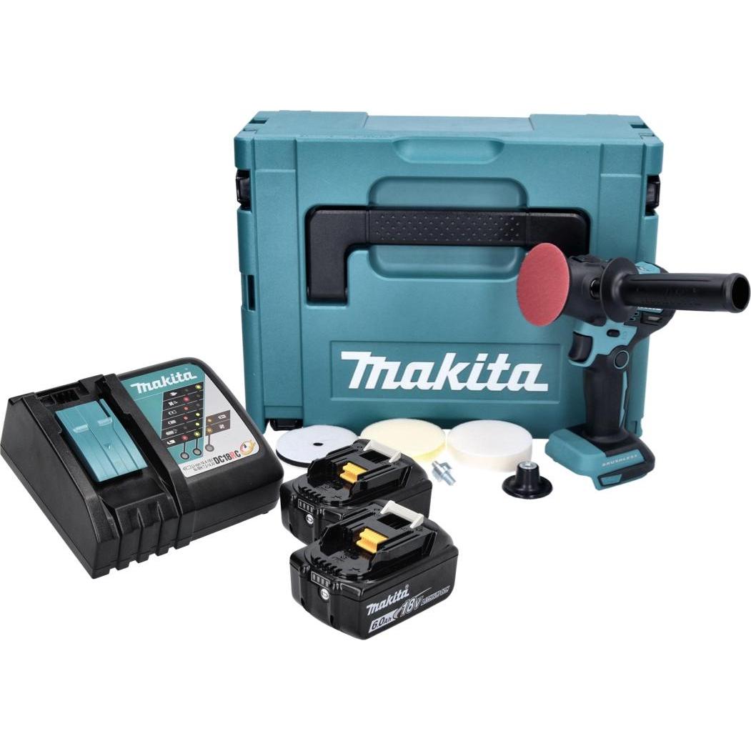 Thumbnail - Makita, Schleifmaschine + Poliermaschine, DPV 300 RGJ Akku Schleifer Polierer 18 V 50 / 80 mm Brushless + 2x Akku 6,0 Ah...