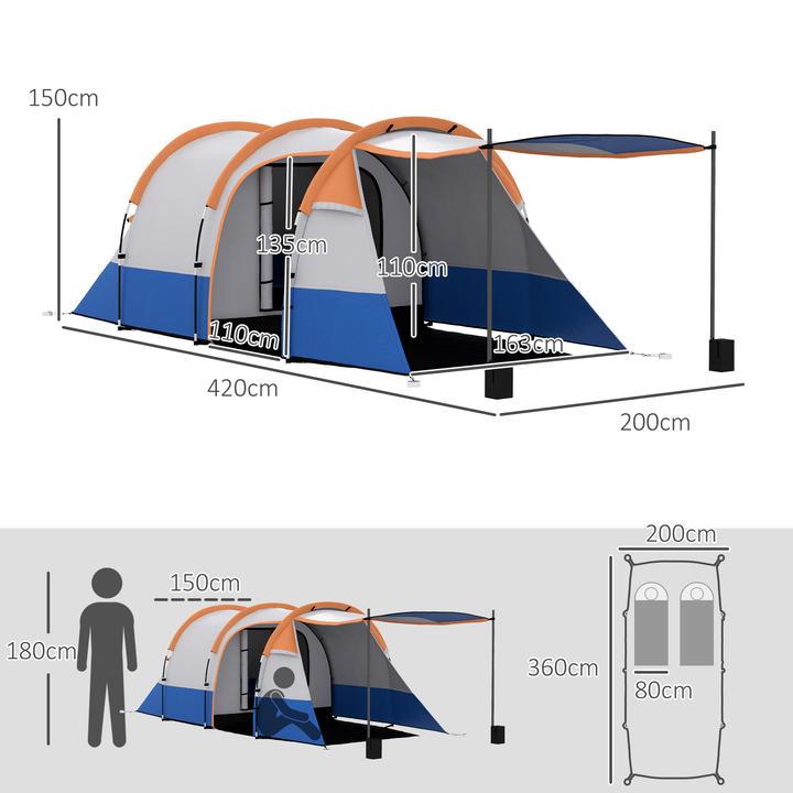 Image du produit Outsunny Campingzelt Polyester, Fiberglas Orange (Tente tunnel, 3 personnes)