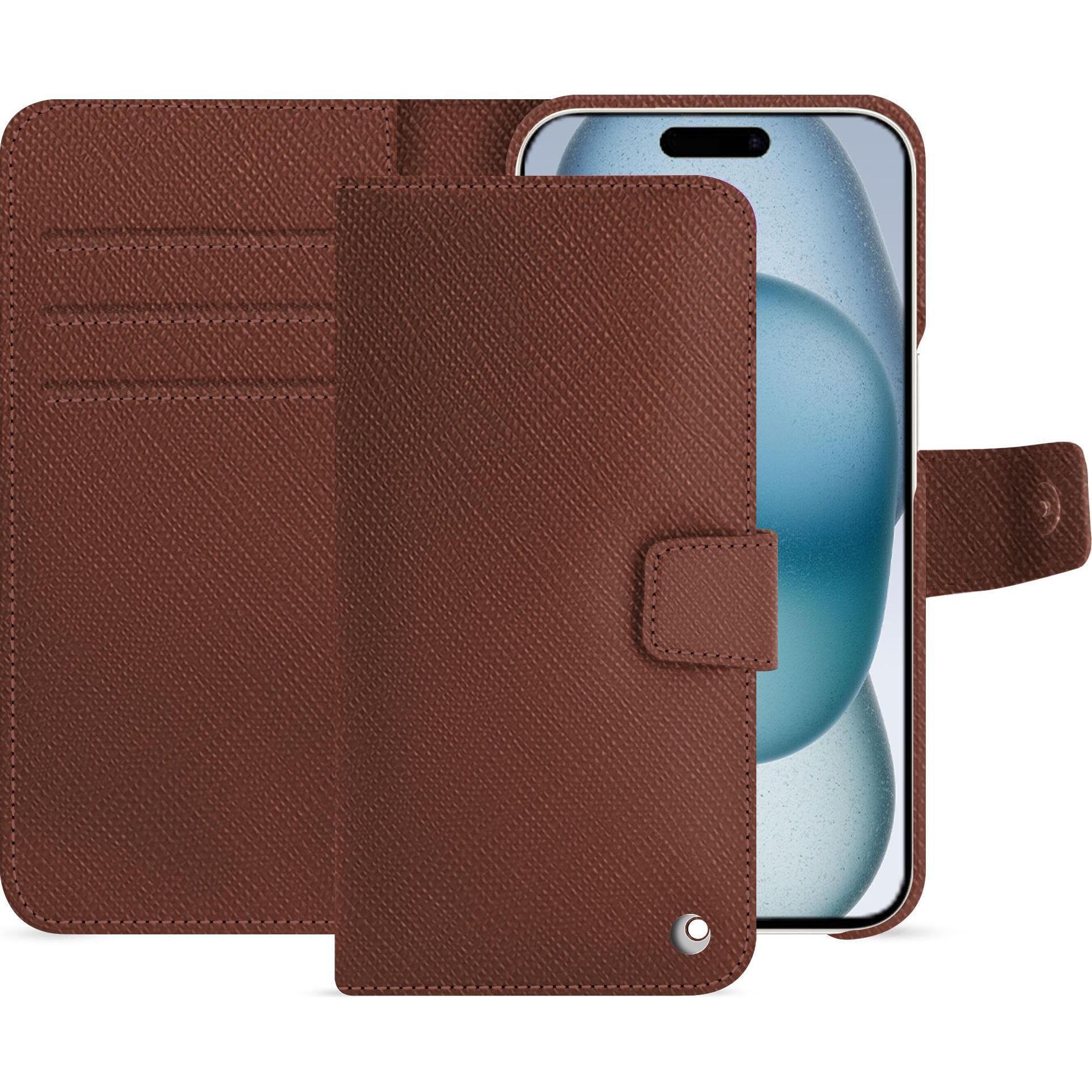 Noreve Lederschutzhülle Apple iPhone 15 (Apple iPhone 15), Smartphone Hülle, Braun