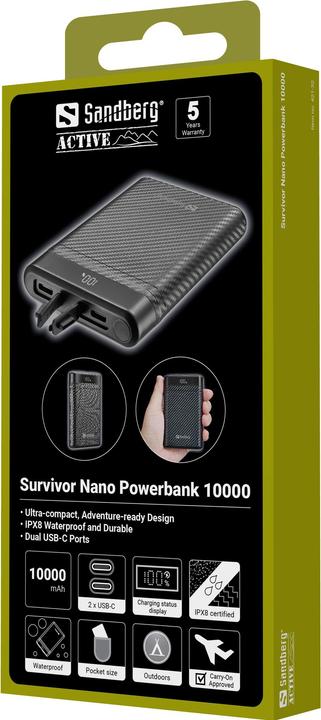 Image du produit Sandberg Survivor Nano Powerbank 10000 (10000 mAh, 20 W, 37 Wh)
