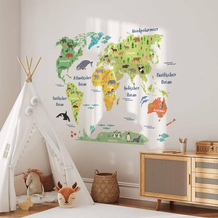 Produktbild Trenddeko Tierische Weltkarte (120 x 90 cm)