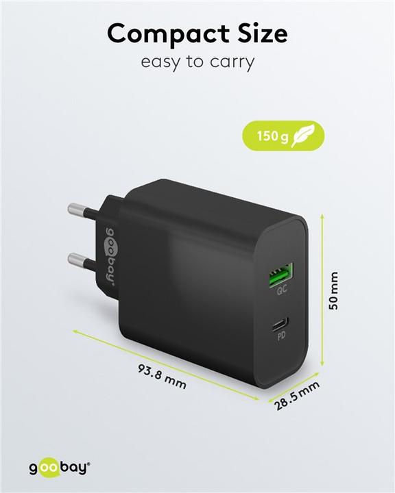 Image du produit Goobay Chargeur Rapide Double USB PD et QC (45 W, 1 portion)