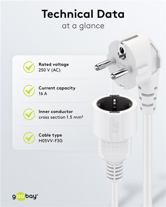 Actual product image Goobay power supply extension cable (3 m, CEE 7/4, CEE 7/7)