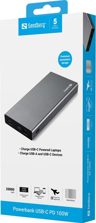 Actual product image Sandberg External battery pack (20000 mAh, 100 W, 74 Wh)