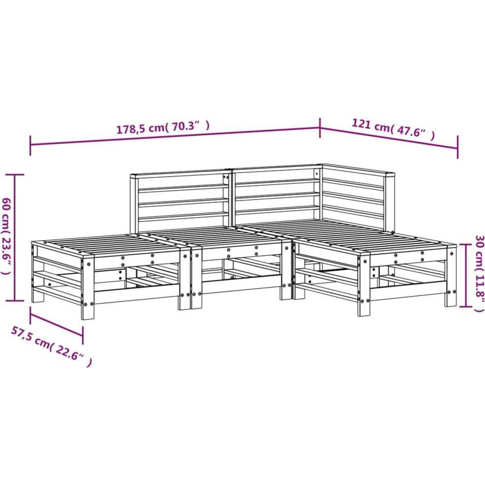 Thumbnail - VidaXL, Gartenlounge, 4-tlg. Garten-Lounge-Set Massivholz Kiefer,Material