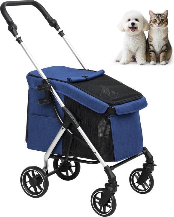 Actual product image PawHut Hundewagen Polyester, Aluminium Blau (Cat, Dog, Foldable, Washable)