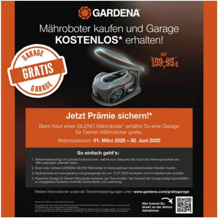 Actual product image Gardena smart SILENO robotic lawnmower max 1,500 square metres (1500 m², Boundary wire)