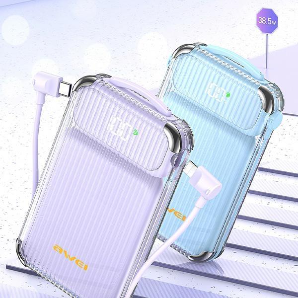 Produktbild Awei PowerBank P89K 10000mAh 38,5W czarny/black + kable PD/Lightning (10000 mAh, 22 W, 38.50 Wh)