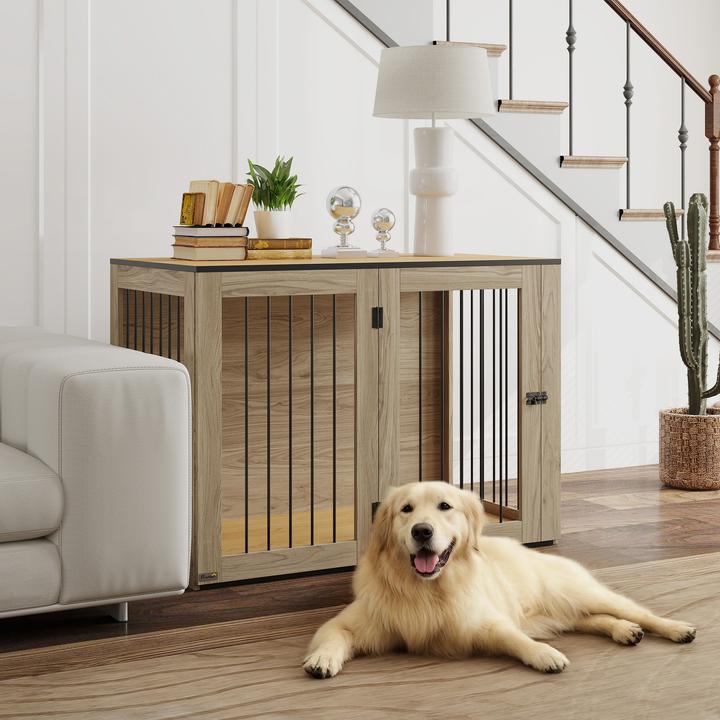 Actual product image PawHut Hundekäfig Stahl, MDF Eiche (Dog house)