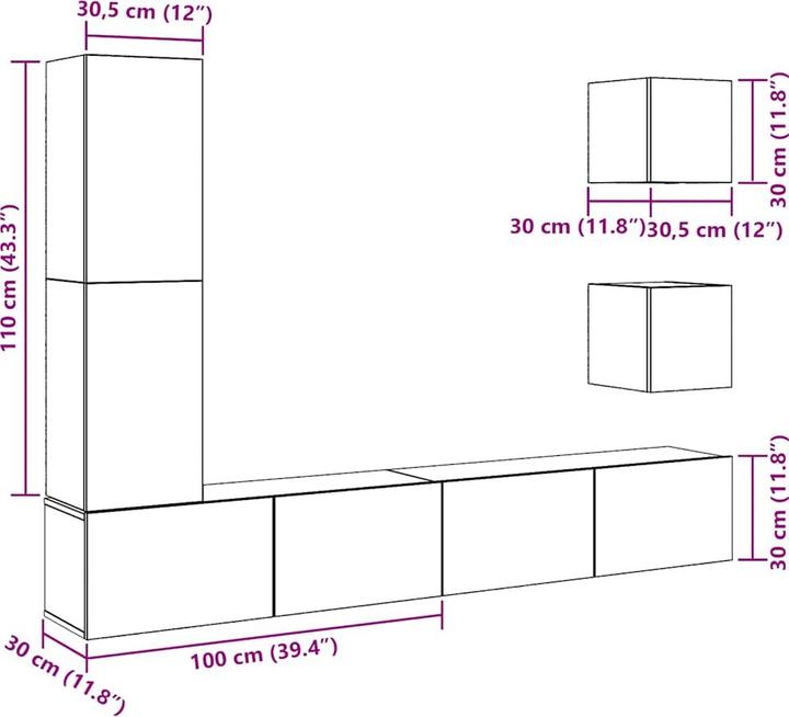 Produktbild vidaXL TV-Schrank-Set (30.50 x 30 x 110 cm)