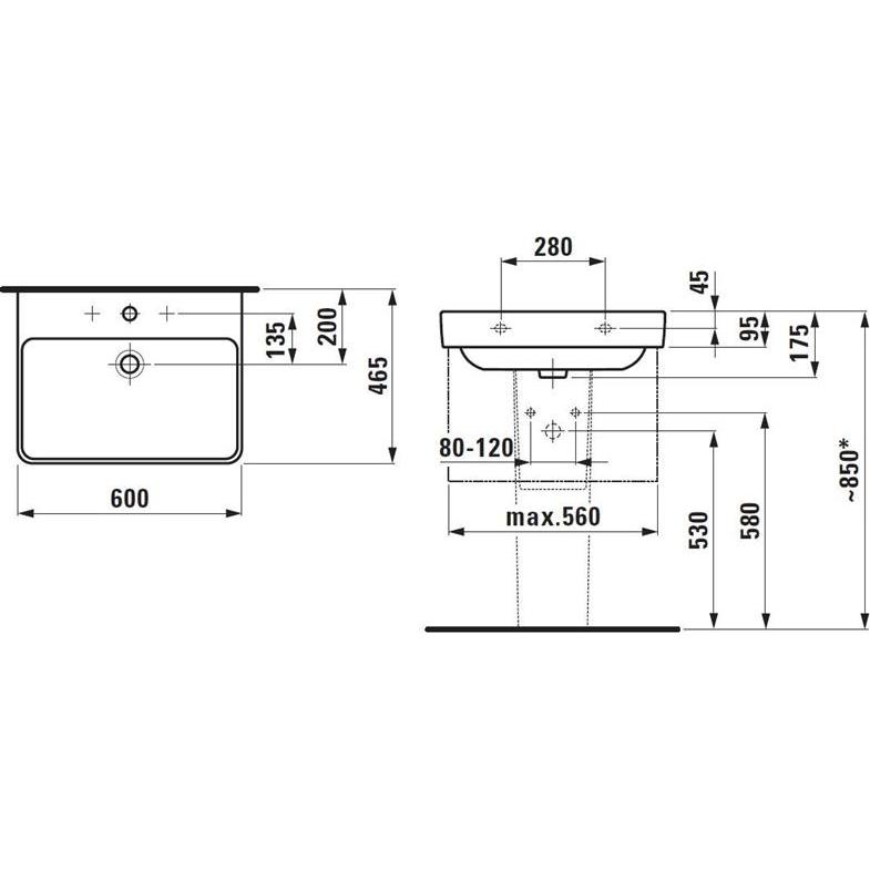 Thumbnail - Laufen, Waschbecken, PRO S Waschtisch (465 mm, 600 mm)