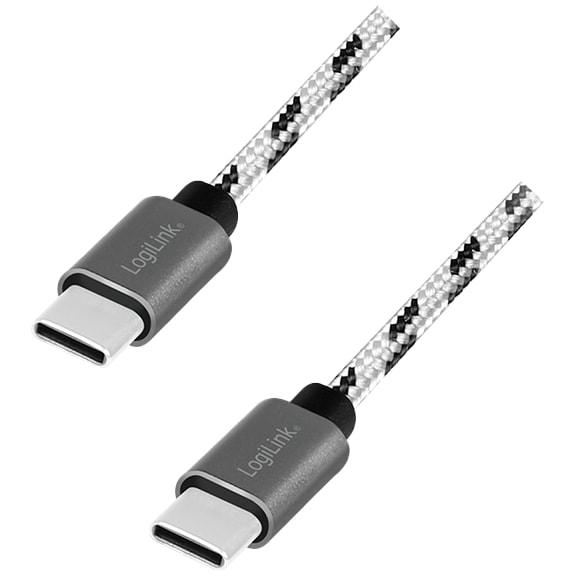 LogiLink USB 2.0 Type-C Kabel-Set, C/M zu USB-C/M, Alu, Nylon, weiss/schwarz (2 m, USB 2.0), USB Kabel