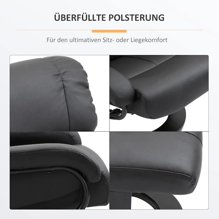 Produktbild Swisshandel24 Massagesessel Liegefunktion mit Hocker samtartiges Polyester Schwarz 76x80x102cm