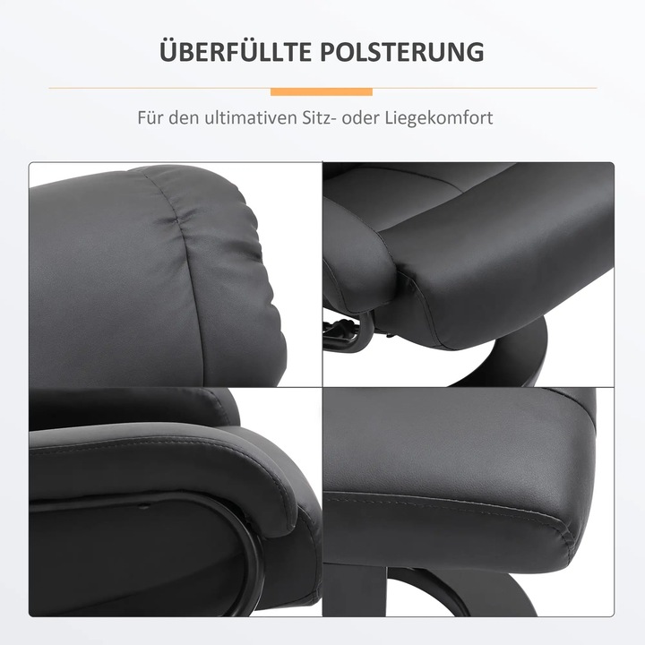 Actual product image Swisshandel24 Massage chair reclining function with stool velvety polyester black 76x80x102cm