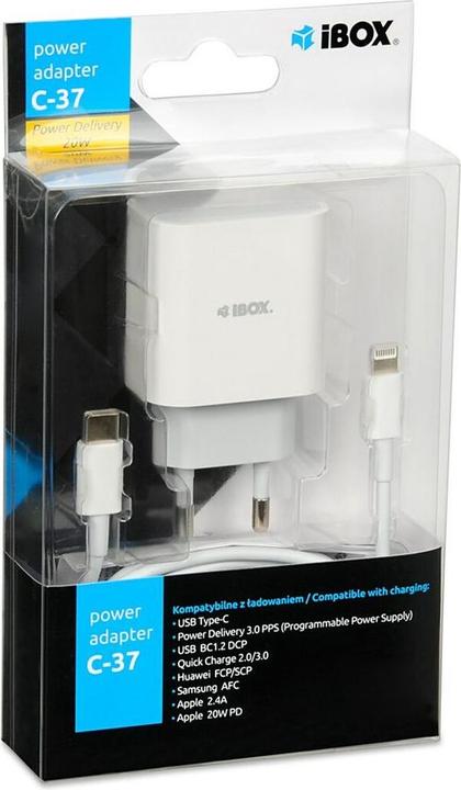 Produktbild iBox C-37 USB-C PD20W WALL CHARGER USB-C TO LIGHTNING CABLE (20 W)