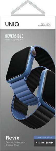 Actual product image Uniq pasek Revix Apple Watch Series 1/2/3/4/5/6/7/8/SE/SE2 38/40/41mm. Reversible Magnetic czarny-ni (41 mm, Silicone, Stainless steel)