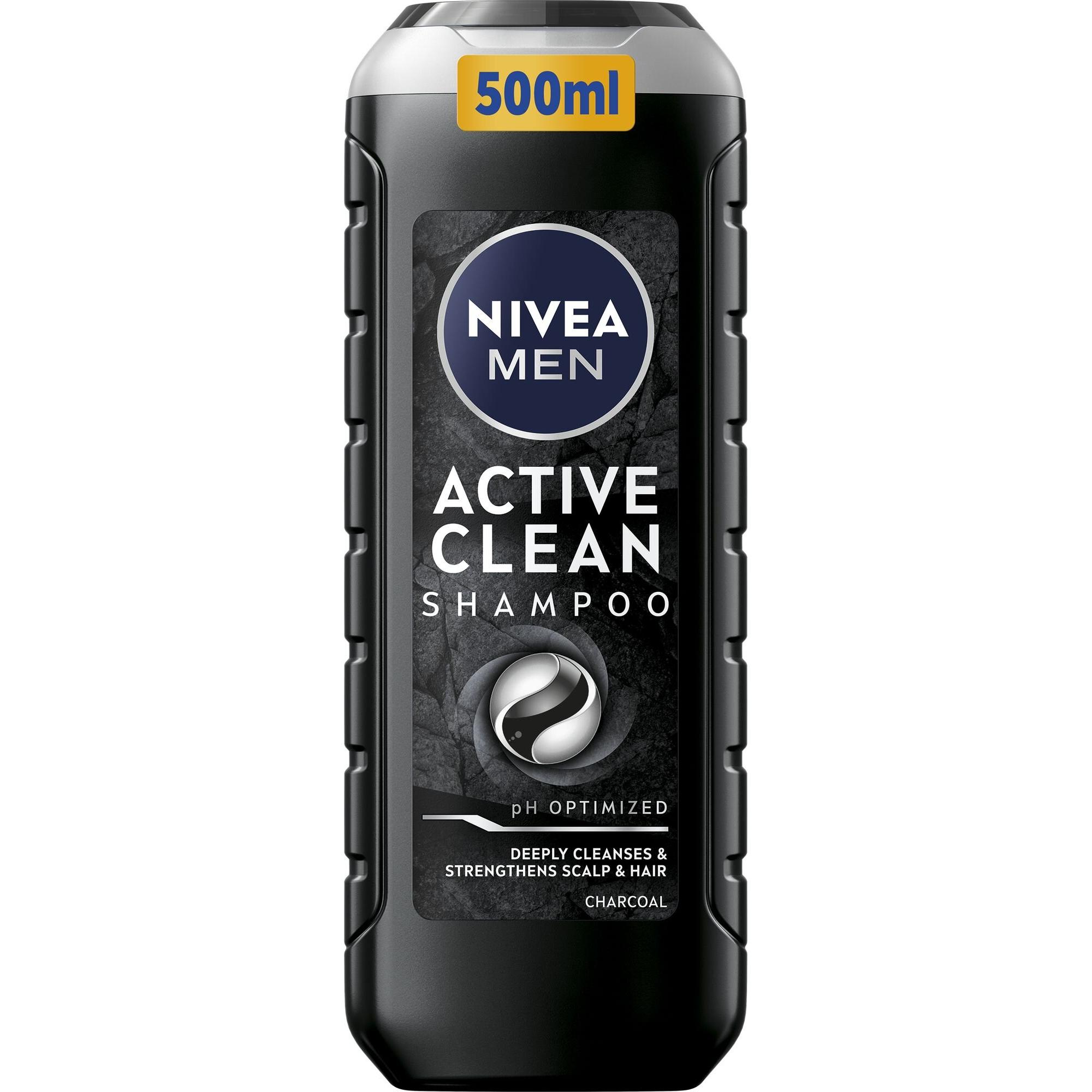 NIVEA, Shampoo, Tiefenreinigendes Shampoo für Herren (Active Clean Shampoo) Volumen: 500 ml (500 ml, Shampoo liquido)