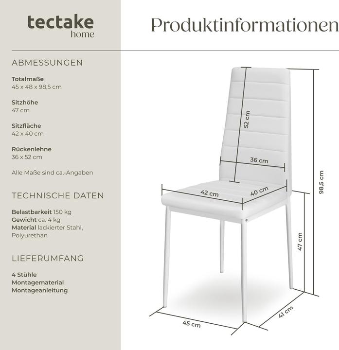 Produktbild tectake 4x Esszimmerstuhl