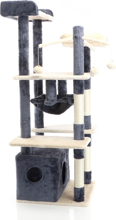 Produktbild Fudajo Kratzbaum Dunkelgrau/Beige 134cm Katzenkratzbaum Katzenbaum Katzenmöbel (133 cm, Dunkelgrau, Beige)