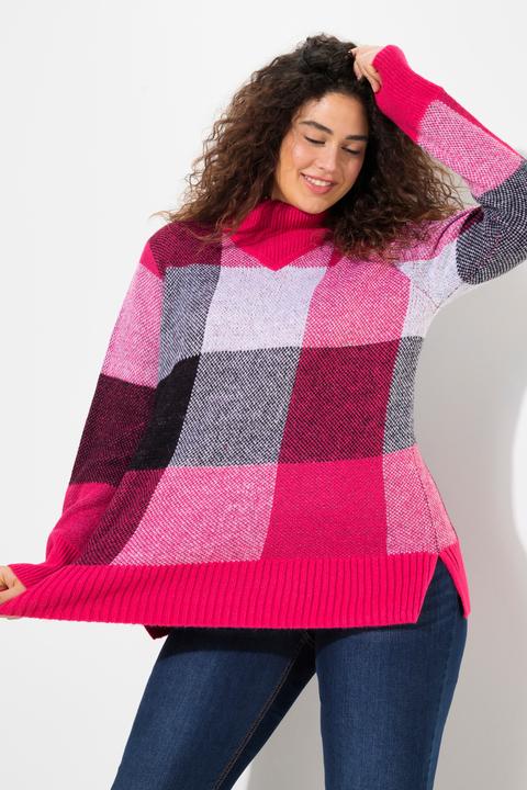 Immagine prodotto Ulla Popken Pullover con design a quadri, collo alto e maniche lunghe (46, 48)