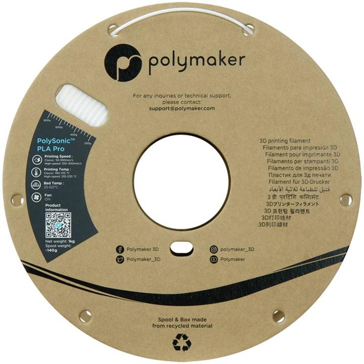 Productafbeelding Polymaker PolySonic PLA met hoge snelheid PRO (PLA+, 1.75 mm, 1000 g, Wit)