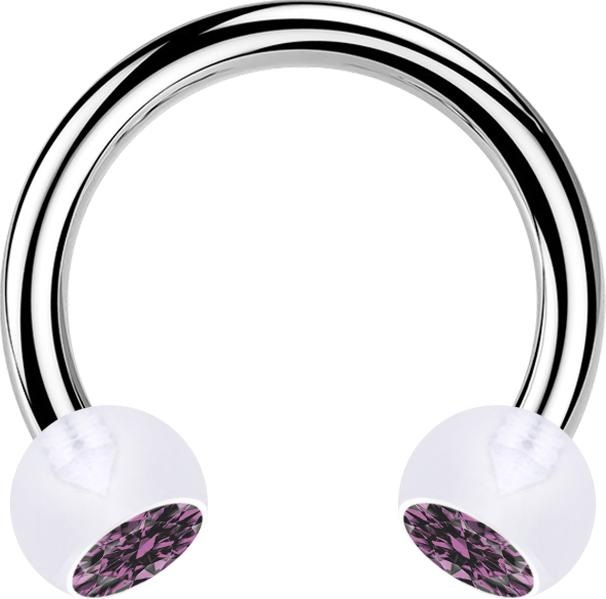 Produktbild Star Piercing Micro Circular Barbell silber mit zwei Kugeln transparent Kristall hellviolett (ohne Messing, Bioflex, Chirurgenstahl 316L)