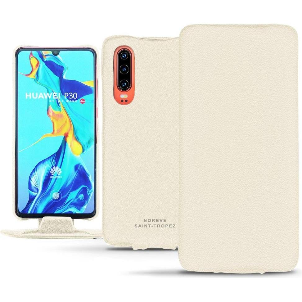 Noreve Lederschutzhülle vertikal (Huawei P30), Smartphone Hülle, Weiss