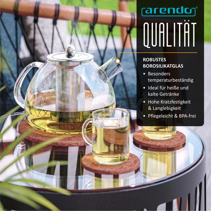 Produktbild Arendo Teekanne 1,5 L, Teebereiter Borosilikatglas, Teefilter Teesieb für losen Tee, Edelstahl Siebeinsatz (1.50 l)