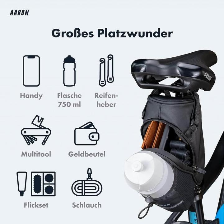 Actual product image Aaron Bicycle Saddle Bag with Bottle Holder, Water Repellent Bike Bag with Reflector (10 l, Saddle bag)
