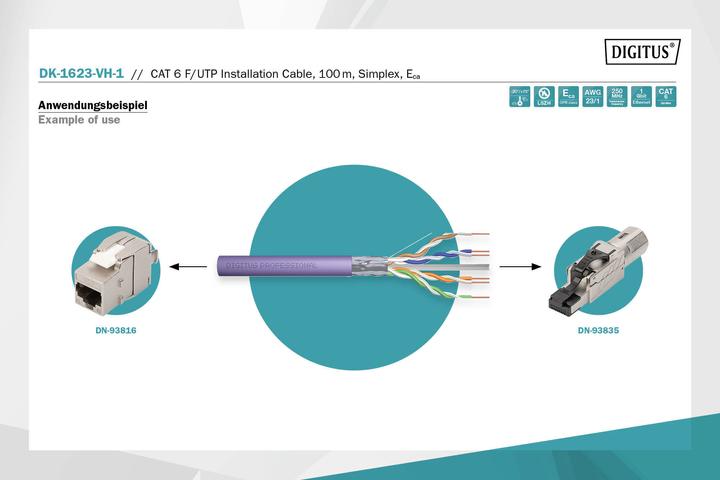 Produktbild Digitus Cat.6 Installationskabel f/UTP dca AWG 23/1 LSOH 100m lila (F/UTP, CAT6, 100 m)