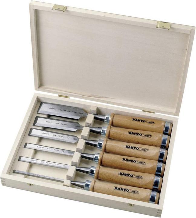 Immagine prodotto Bahco Set di scalpelli con manico in legno - 6 pezzi/scatola in legno (32 mm)