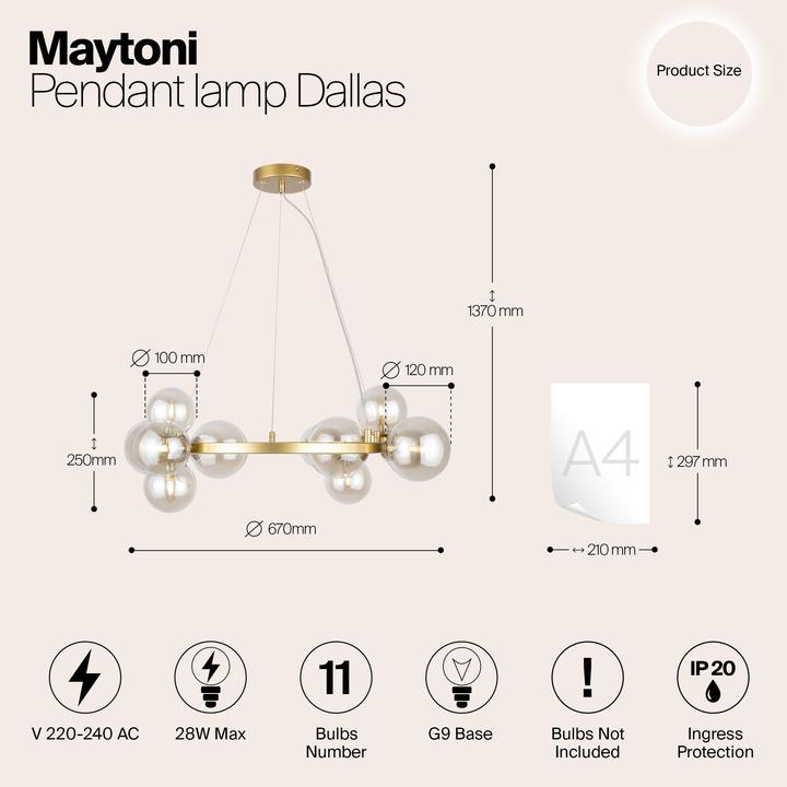 Produktbild Maytoni Dallas Pendelleuchte, Hängeleuchte 11x G9 Gold-Farbe (G9)