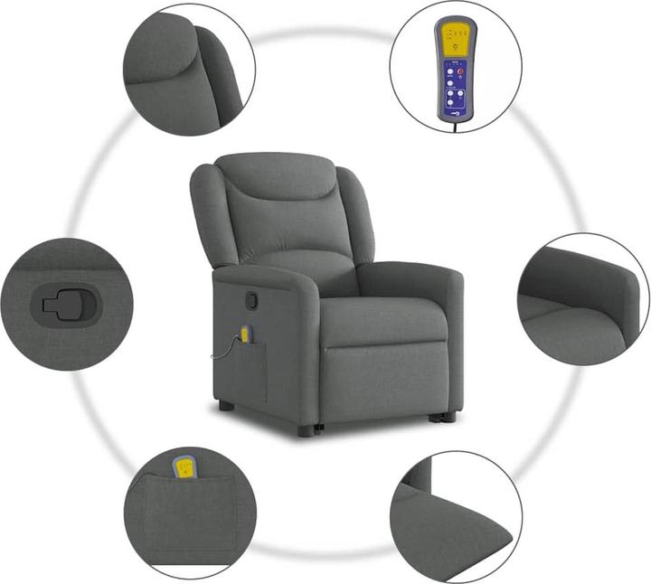 Immagine prodotto VidaXL Poltrona massaggiante con ausilio per la risalita in tessuto grigio scuro