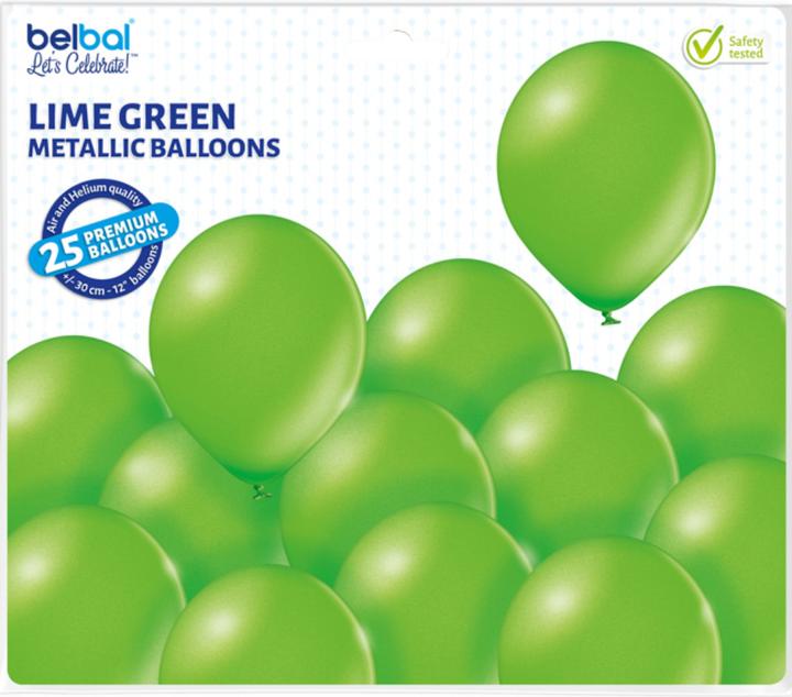 Image du produit Belbal 25 ballons ronds décoratifs Ø 33 cm METALLIC LIME GREEN (25 x)