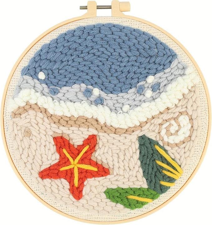 Produktbild Activity Board DIY Punch Needle Embroidery Kit, Seaside Theme Handcraft Set, Multicolor Patterns, mit Pre-Printed