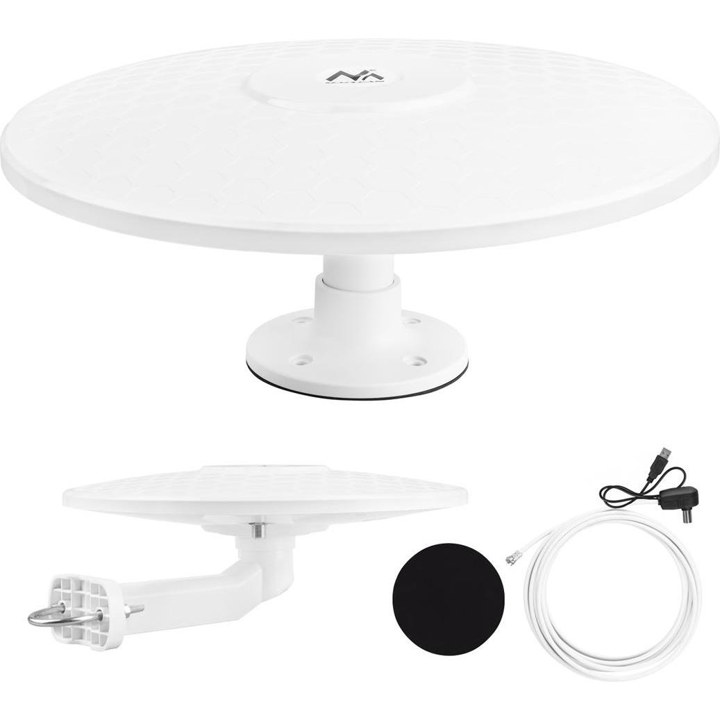 Maclean Antena Wielokierunkowa Dvb-T/T2 Hevc Aktywna Camper Centralne Mocowanie Kabla Mctv-104 (DVB-T / -T2), Parabola + Antenna, Bianco