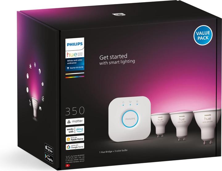 Immagine prodotto Philips Hue Starter-Set: Dreierpack (GU10, 5.70 W, 250 lm, 4 x, G)