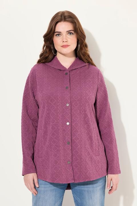 Image du produit Ulla Popken Veste à capuche, motif torsadé et boutons-pression. Dos plus long. (46, 48)