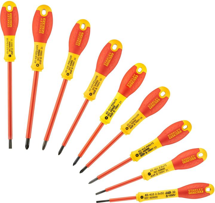 Produktbild Stanley Schraubenzieher-Set Isoliert, für Elektriker, 10-teilig (Schlitzschrauben, Pozidriv-Kreuzschlitz (PZ), Phillipps-Kreuzschlitz (PH))