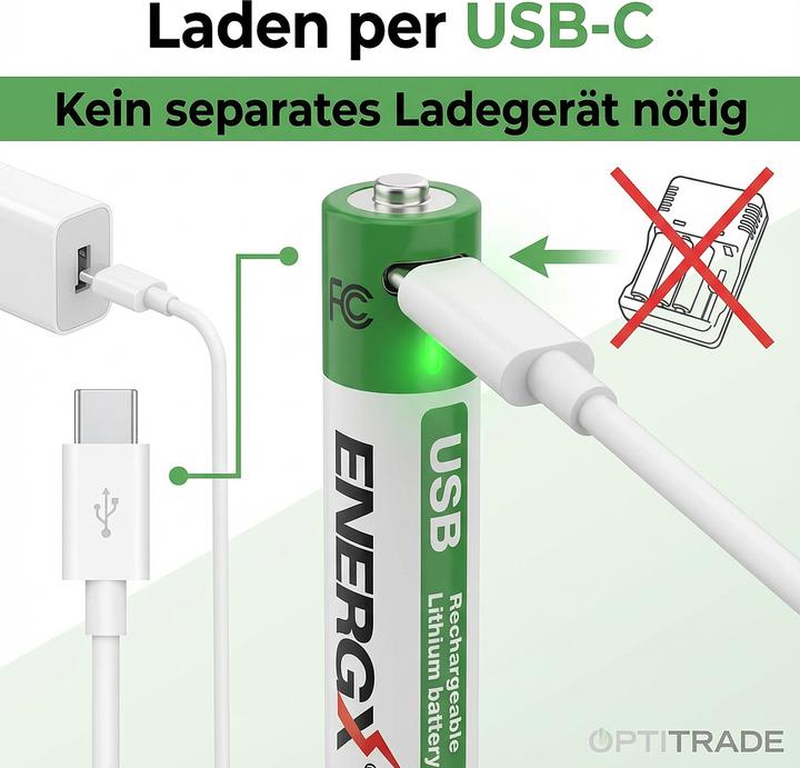 Image du produit Champ Batterien Wiederaufladbare AAA Lithium mit USB-C – 4er-Set (4 pcs, AAA, 14 mAh)