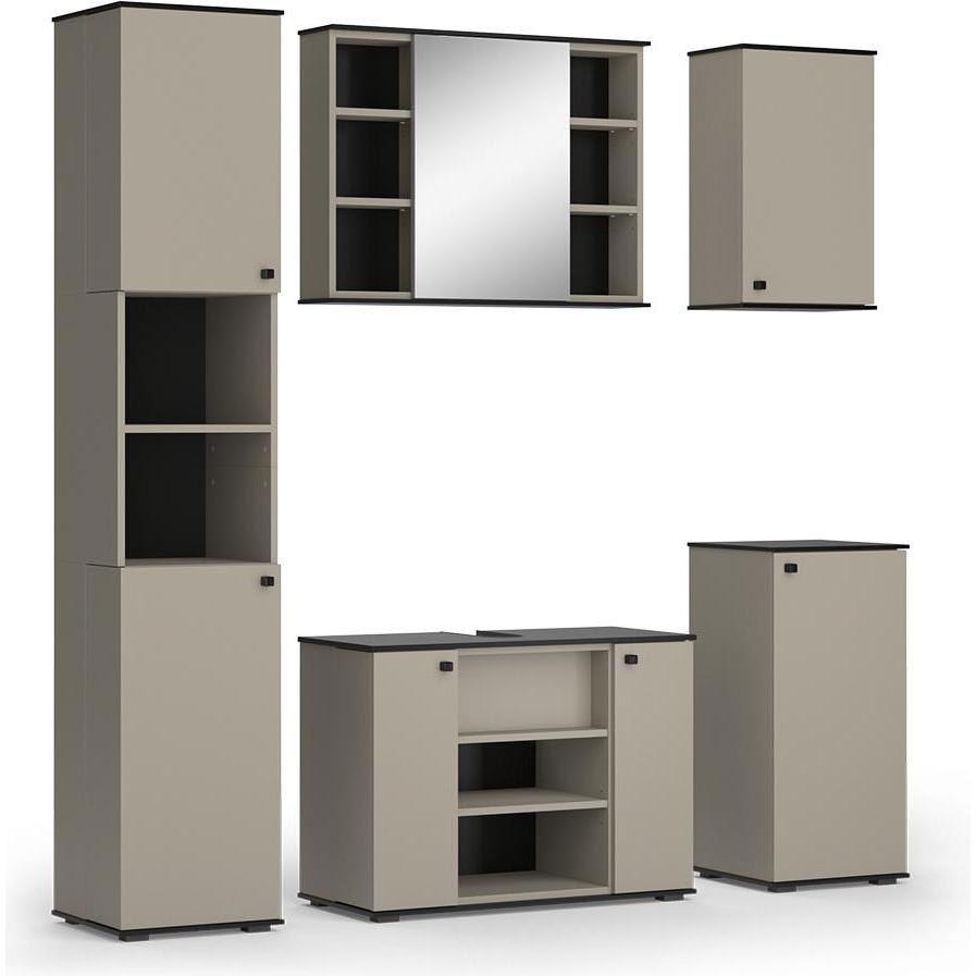 Vicco, Badmöbelset, Badmöbel-Set Joli, Greige/Schwarz, 5 Teile