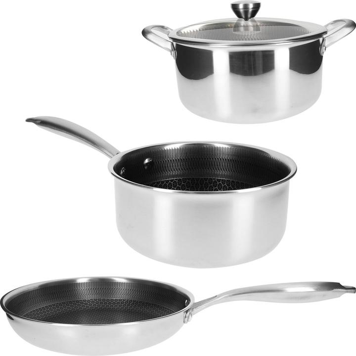 Actual product image Cheffinger Kochset Inox Premium 10-teilig (28 cm, Pan set + pot set, Stainless steel)