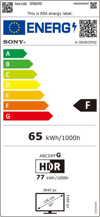 Label énergétique Sony K50XR35M2PB (50", Bravia 3 II, 4K, 2026)