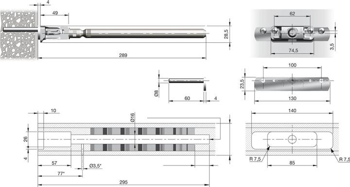 Actual product image Italiana Ferramenta Triade Maxi/XXL mounting plate, drilling depth 60 mm, die-cast zinc (1 pcs.)