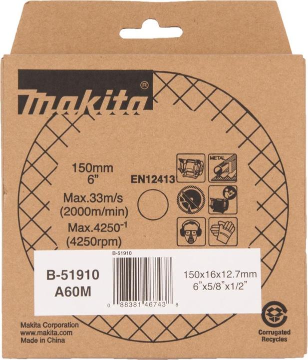 Image du produit Makita Pierre à aiguiser A60M 150x16x12,7 (A60m)