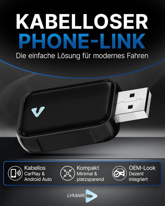 Produktbild Lymaro Auto-Nachrüstadapter für kabelloses CarPlay & Android Auto