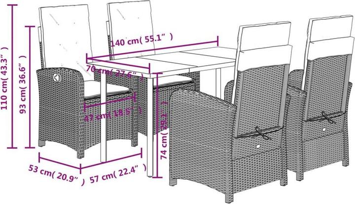 Actual product image vidaXL Garten Essgruppe (140 x 70 x 74 cm)