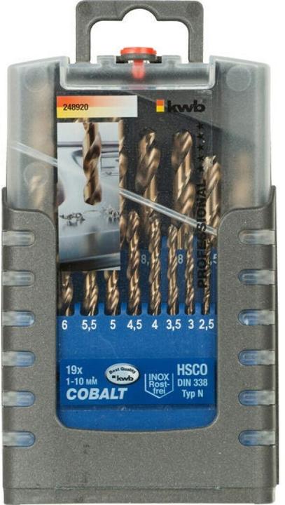 Actual product image kwb COBALT Twist drill set 19 pcs. (1 mm, 3.5 mm, 4 mm, 6.5 mm, 7 mm, 1.5 mm, 2 mm, 2.5 mm, 3 mm, 9.5 mm, 10 mm, 4.5 mm, 5 mm, 5.5 mm, 6 mm, 7.5 mm, 8 mm, 8.5 mm, 9 mm)
