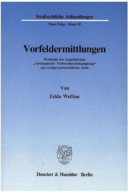 Produktbild Vorfeldermittlungen (Edda Wesslau, 1989)